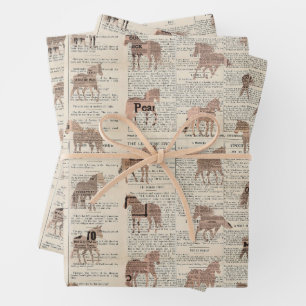 Hoja De Papel De Regalo Collage de caballos de periódicos de época