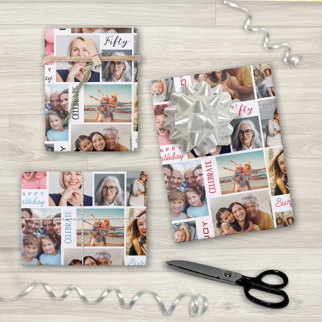 Hoja De Papel De Regalo Collage de fotos 50.º cumpleaños (Subido por el creador)