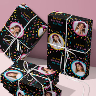 Hoja De Papel De Regalo Collage de fotos Arcoiris salpican feliz cumpleaño