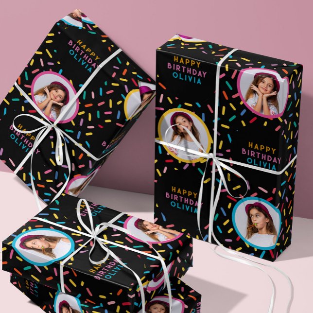 Hoja De Papel De Regalo Collage de fotos Arcoiris salpican feliz cumpleaño (Subido por el creador)