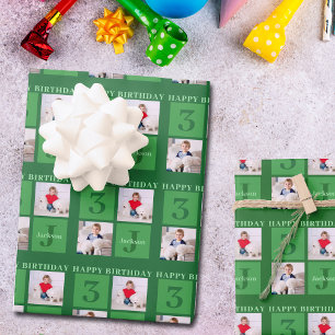 Hoja De Papel De Regalo Collage de fotos de Cumpleaños Verde Personalizado