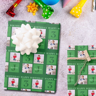 Hoja De Papel De Regalo Collage de fotos de Cumpleaños Verde Personalizado