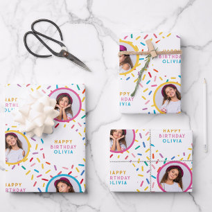 Hoja De Papel De Regalo Collage de fotos divertido rociando feliz cumpleañ