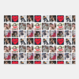 Hoja De Papel De Regalo Collage de fotos moderno con patrón cardíaco