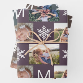 Hoja De Papel De Regalo Collage de fotos Monograma de copos de nieve en el