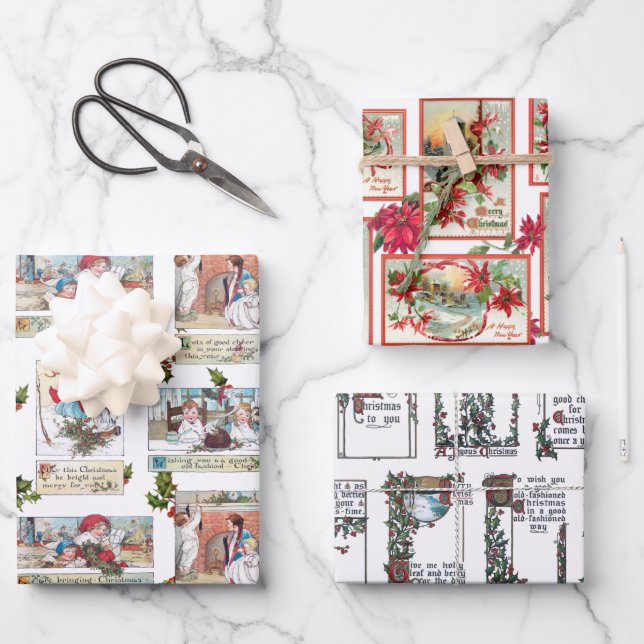 Hoja De Papel De Regalo Collage de tarjetas de Navidades de Victoria (Anverso)