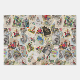 Hoja De Papel De Regalo Collage de tarjetas postales retro de Pascua vinta