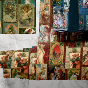 Hoja De Papel De Regalo Collage festivo de tarjetas de Navidad de época