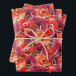 Hoja De Papel De Regalo Collage floral acuarela<br><div class="desc">Tres hojas de papel envolvente presentan hermosas flores acuáticas brillantes en rojo,  naranja,  clarete morado oscuro y hojas verdes. COINCIDIENDO con los artículos de nuestra tienda.</div>