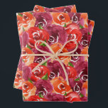 Hoja De Papel De Regalo Collage floral acuarela<br><div class="desc">Tres hojas de papel envolvente presentan hermosas flores acuáticas brillantes en rojo,  naranja,  clarete morado oscuro y hojas verdes. COINCIDIENDO con los artículos de nuestra tienda.</div>