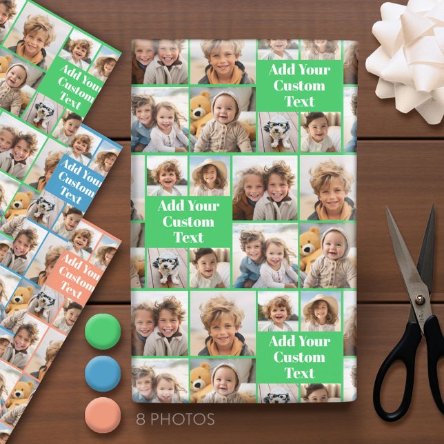 Hoja De Papel De Regalo Collage personalizado 8 Foto - Personalizado Texto (Custom Photo Wrapping Paper - Add a Photo Collage)