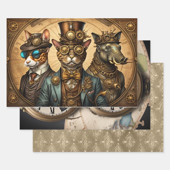 Hoja De Papel De Regalo Collection Steampunk Animal - Kitty Trio  (Subido por el creador)