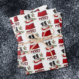 Hoja De Papel De Regalo Collie Fronteriza en bolsa de regalos de vacacione