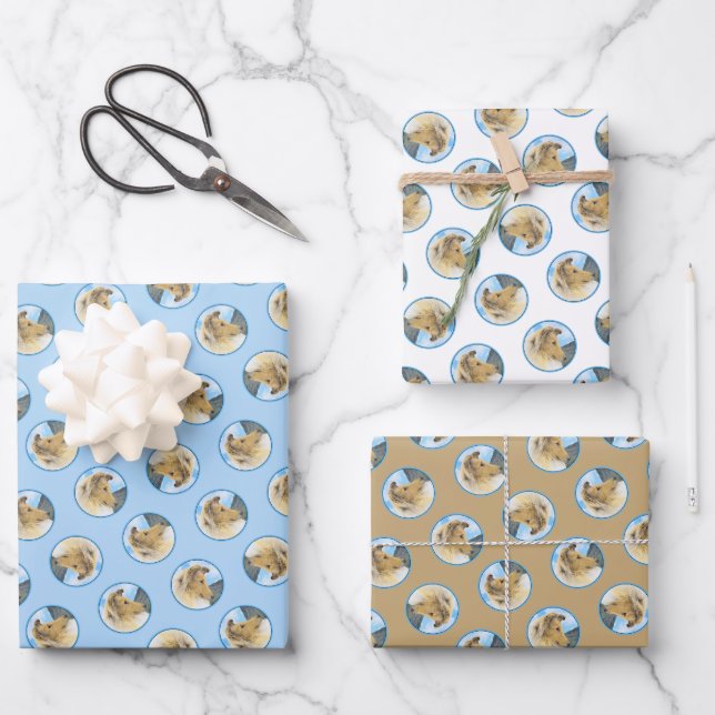 Hoja De Papel De Regalo Collie Pintando Rough Sable Merle Original Dog Art (Anverso)