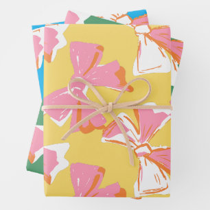 Hoja De Papel De Regalo Color Abstracto Coquette Bow Patrón Quirky