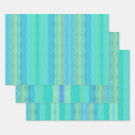 Hoja De Papel De Regalo Color de agua azul decorativo verde azulado con pa