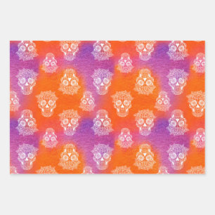 Hoja De Papel De Regalo Color de agua morado del color Naranja del cráneo 