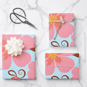 Hoja De Papel De Regalo Color Floral Rosa - Flores Pastel Vibes-Retro