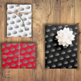 Hoja De Papel De Regalo Color minimalista del corazón negro patrón blanco