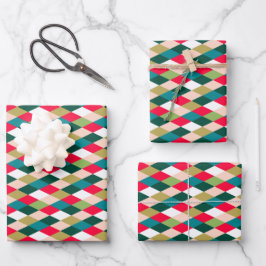 Hoja De Papel De Regalo Color Retro Diamante Harlequín de Navidad Mediocen