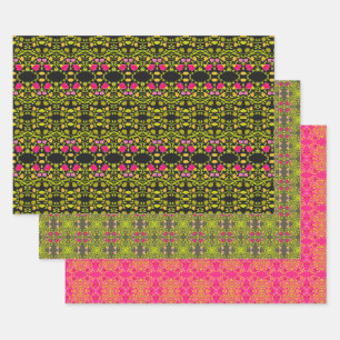 Hoja De Papel De Regalo Color rosa negro y verde patentado