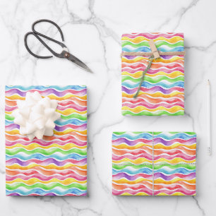 Hoja De Papel De Regalo Colores de agua de las líneas onduladas del arco i