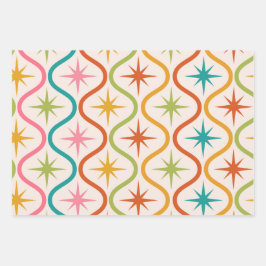 Hoja De Papel De Regalo Colores de mediados de siglo Estallidos de estrell