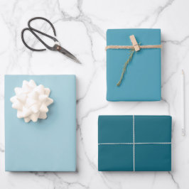 Hoja De Papel De Regalo Colores modernos azul teal sólido de 3 juegos