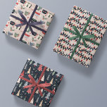 Hoja De Papel De Regalo colorful cute christmas trio pack set gift<br><div class="desc">warm and fuzzy winter tomes,  with playful patterns dress this assorted collection of three adorable holiday gift wrapping paper sheets</div>
