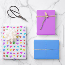 Hoja De Papel De Regalo Colorful Flirty Hearts, Orchid and Periwinkle Blue