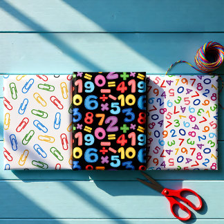 Hoja De Papel De Regalo Colorful Math & School Numbers & Clips