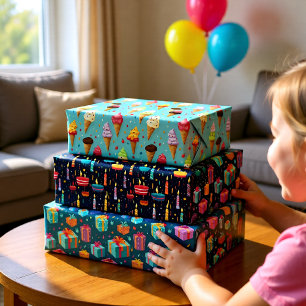 Hoja De Papel De Regalo Colorida fiesta de cumpleaños de 3