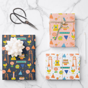 Hoja De Papel De Regalo Colorida fiesta de cumpleaños musical