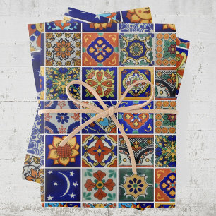 Hoja De Papel De Regalo Colorida Tile Mexicano Talavera Impresión A La Dem