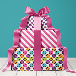 Hoja De Papel De Regalo Coloridas franjas de la cara feliz y punto de polk