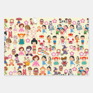 Hoja De Papel De Regalo Coloridas muñecas y regalos para niños