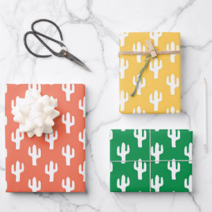 Hoja De Papel De Regalo Colorido Cactus Naranja amarillo Green Fun Southwe
