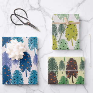 Hoja De Papel De Regalo Colorido conjunto de Árboles de Navidad acuarelas