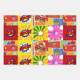 Hoja De Papel De Regalo Colorido fondo de arte pop cómico de superhéroes
