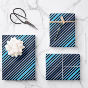 Hoja De Papel De Regalo Colorido Negro Azul Invierno Primavera Verano Raya