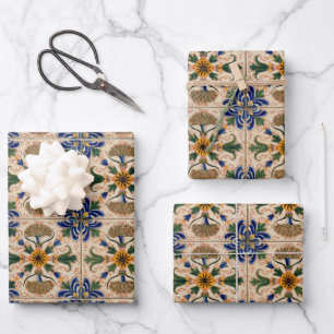 Hoja De Papel De Regalo Colorido patrón floral vintage mediterráneo