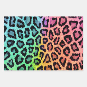 Hoja De Papel De Regalo Colorido Rainbow Tinted Leopard Print Spots Wrappi