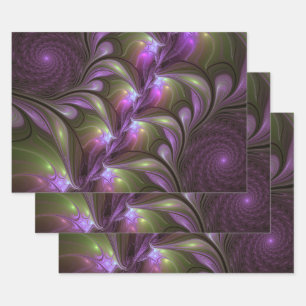 Hoja De Papel De Regalo Colorido Resumen Violeta Púrpura Khaki Arte Fracta