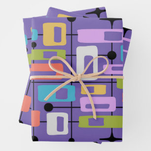 Hoja De Papel De Regalo Colorido Retro Moderno de Medianos del Siglo Abstr