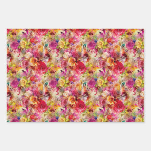 Hoja De Papel De Regalo Colorido Rosa de acuarela floral