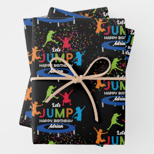 Hoja De Papel De Regalo Colorido Trampoline Park Saltar niños Fiesta de cu