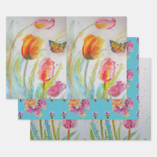 Hoja De Papel De Regalo Colorido Tulip art Flor Flor Floral Lilies Acuarel