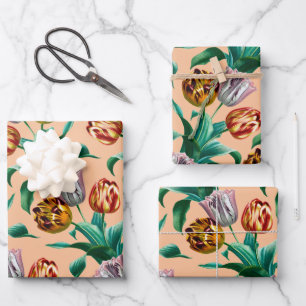 Hoja De Papel De Regalo Colorido Vintage Tulip FlowPattern