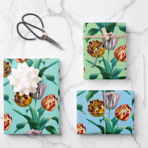 Hoja De Papel De Regalo Colorido Vintage Tulip FlowPattern
