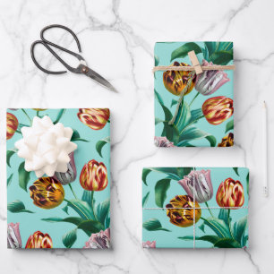 Hoja De Papel De Regalo Colorido Vintage Tulip FlowPattern